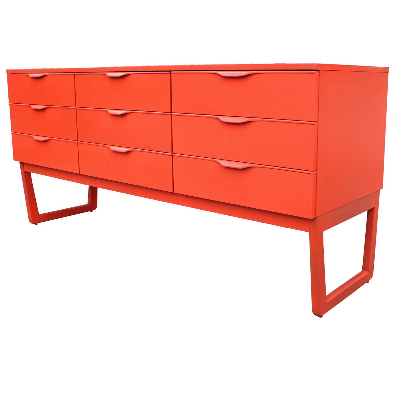 American Orange Lacquered 9 Drawer Dresser