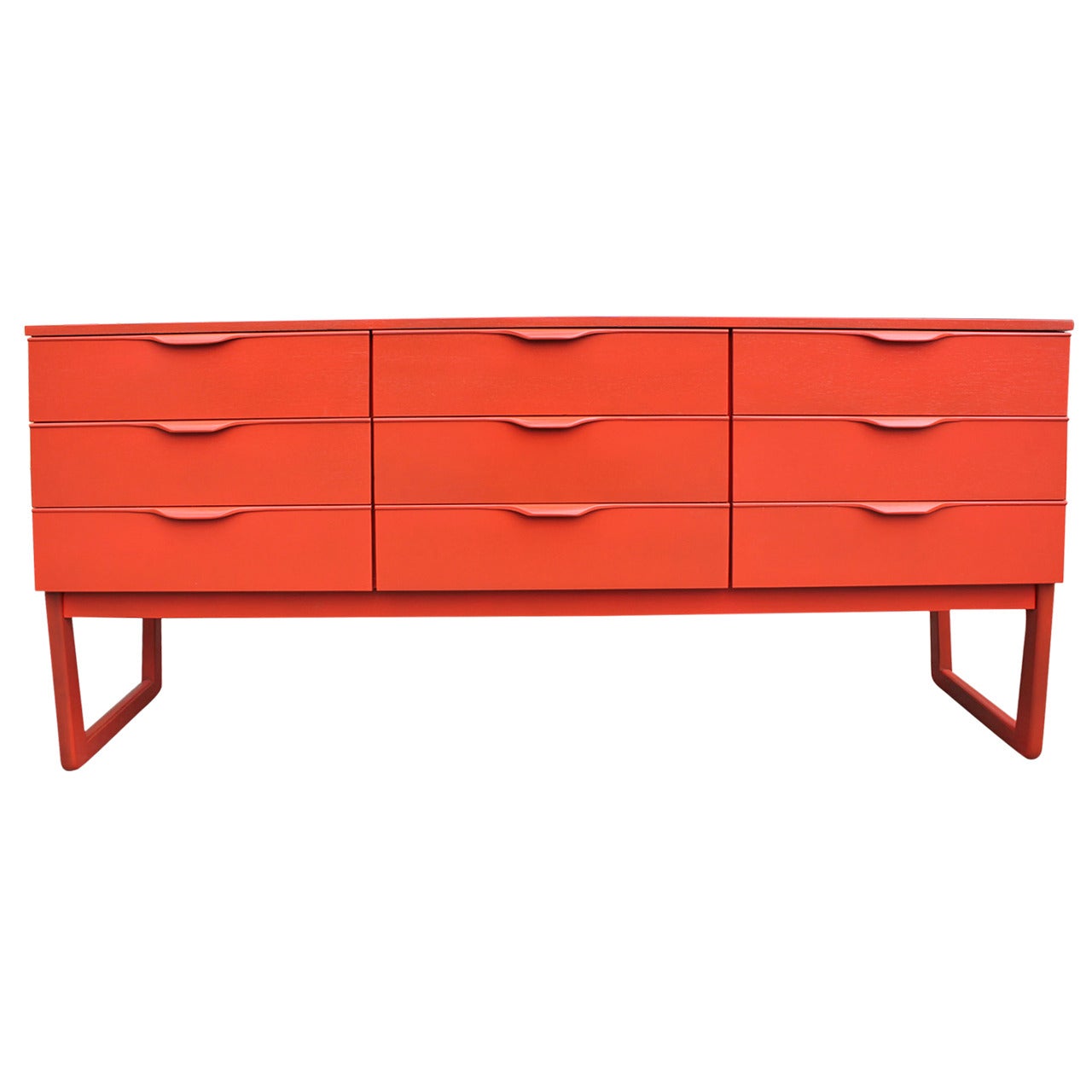 Orange Lacquered 9 Drawer Dresser