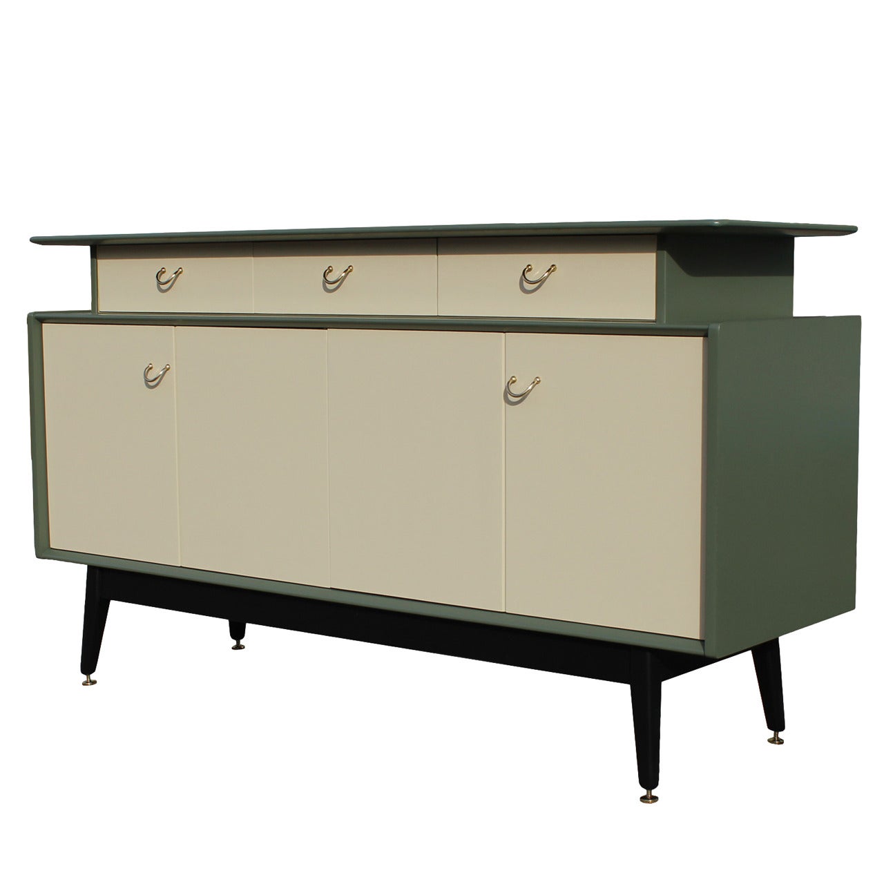 Stunning Green Color-Block Sideboard with Brass Accents
