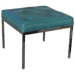 Teal Leather and Chrome Bench / Ottoman