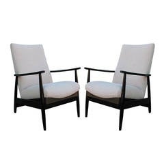Sleek Pair of Black Lacquered Armchairs