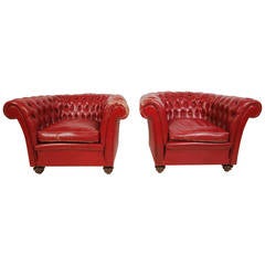 Vintage Pair of Ox Blood Red Leather Club Chairs