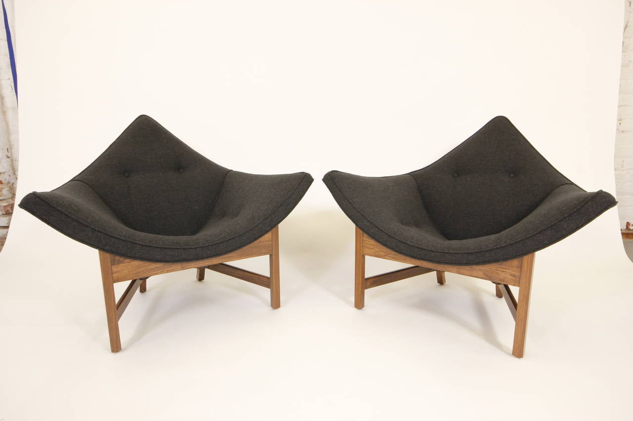 Extremely rare pair of Adrian Pearsall coconut chairs with new upholstery, circa 1960s.