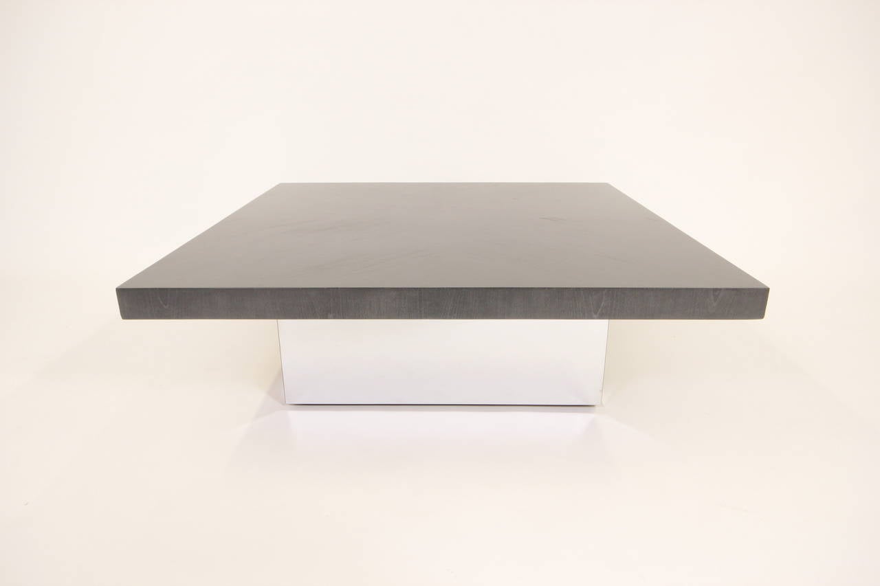 Milo Baughman Cerused Slate Grey and Chrome Floating Cocktail Table