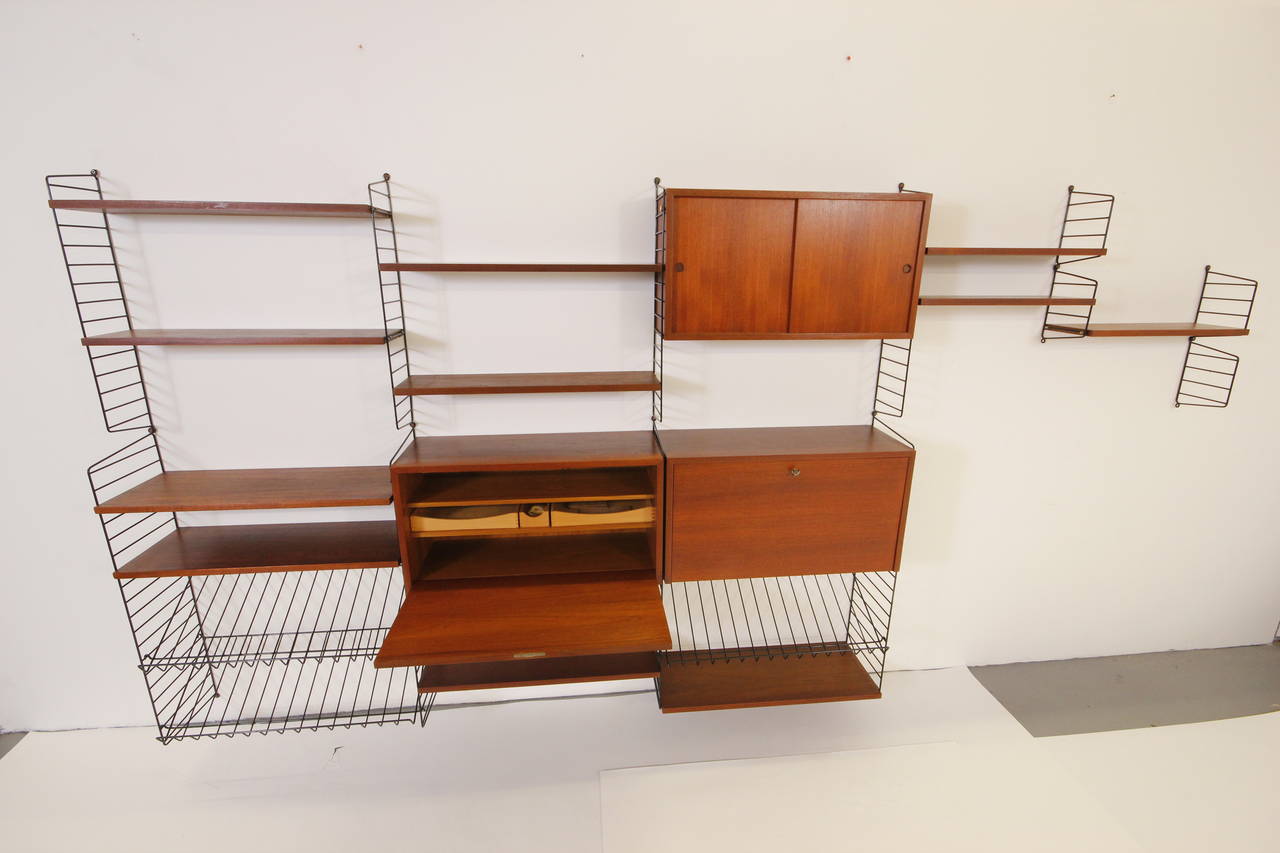 Gorgeous Teak and Brass Wall Unit with Desk and Bar Cabinet by Nisse Strinning 4