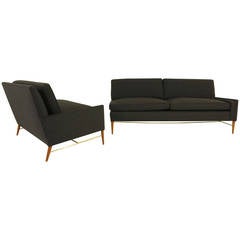 Stunning Paul McCobb Two-Sofa with Brass Stretcher for Directional