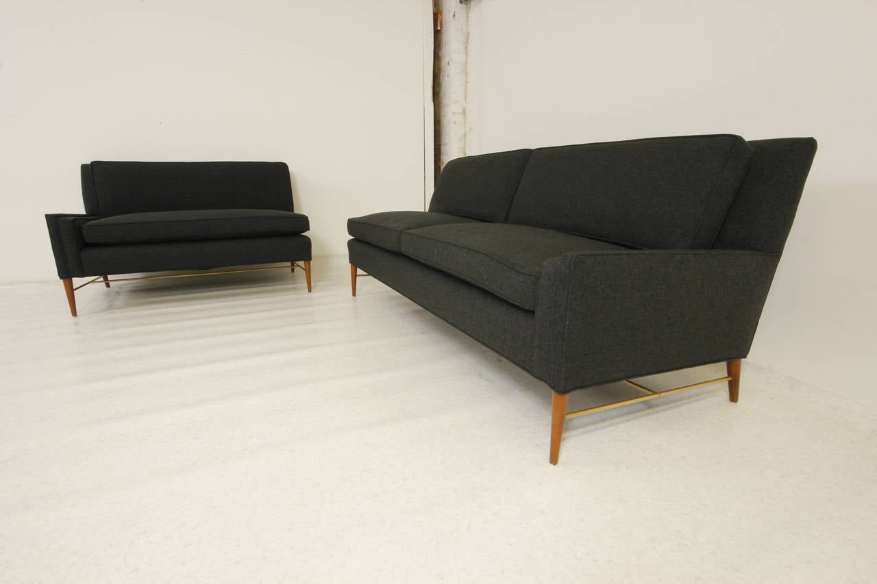 Mid-Century Modern Stunning Paul McCobb Two-Sofa with Brass Stretcher for Directional
