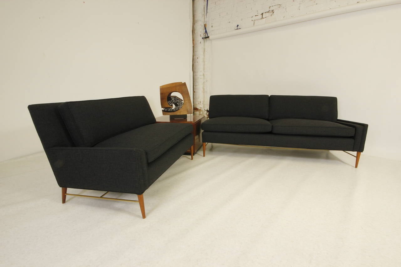 American Stunning Paul McCobb Two-Sofa with Brass Stretcher for Directional