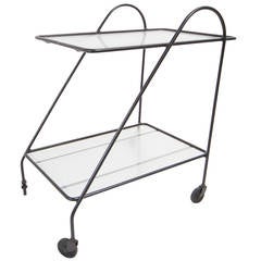 California Modern Iron and Ribbed Glass Bar Cart by Inco