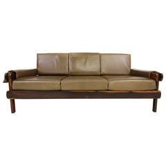 Early Brazilian Rosewood and Leather Sofa in the Manner of Sergio Rodrigues