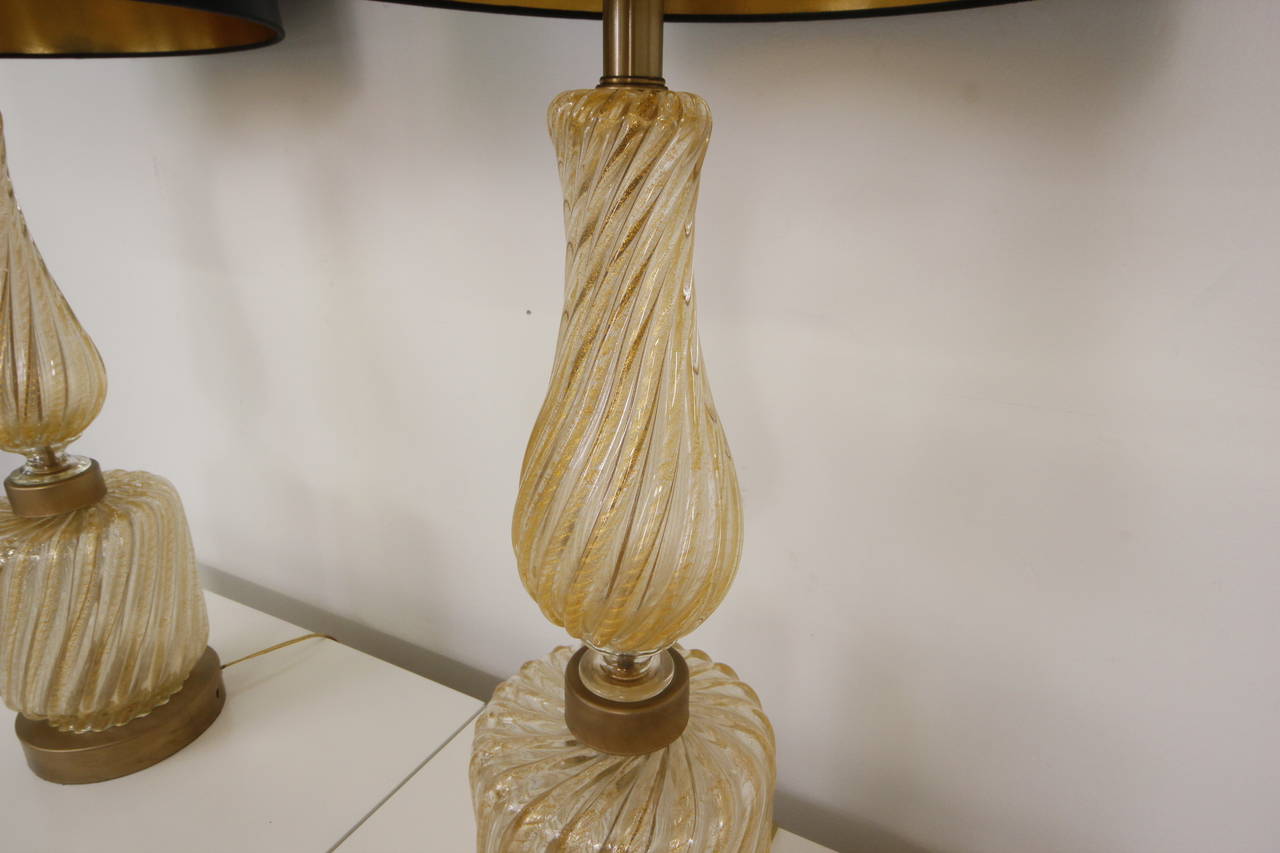 Italian Phenomenal Pair of Avventurina Handblown Gold Murano Table Lamps For Sale
