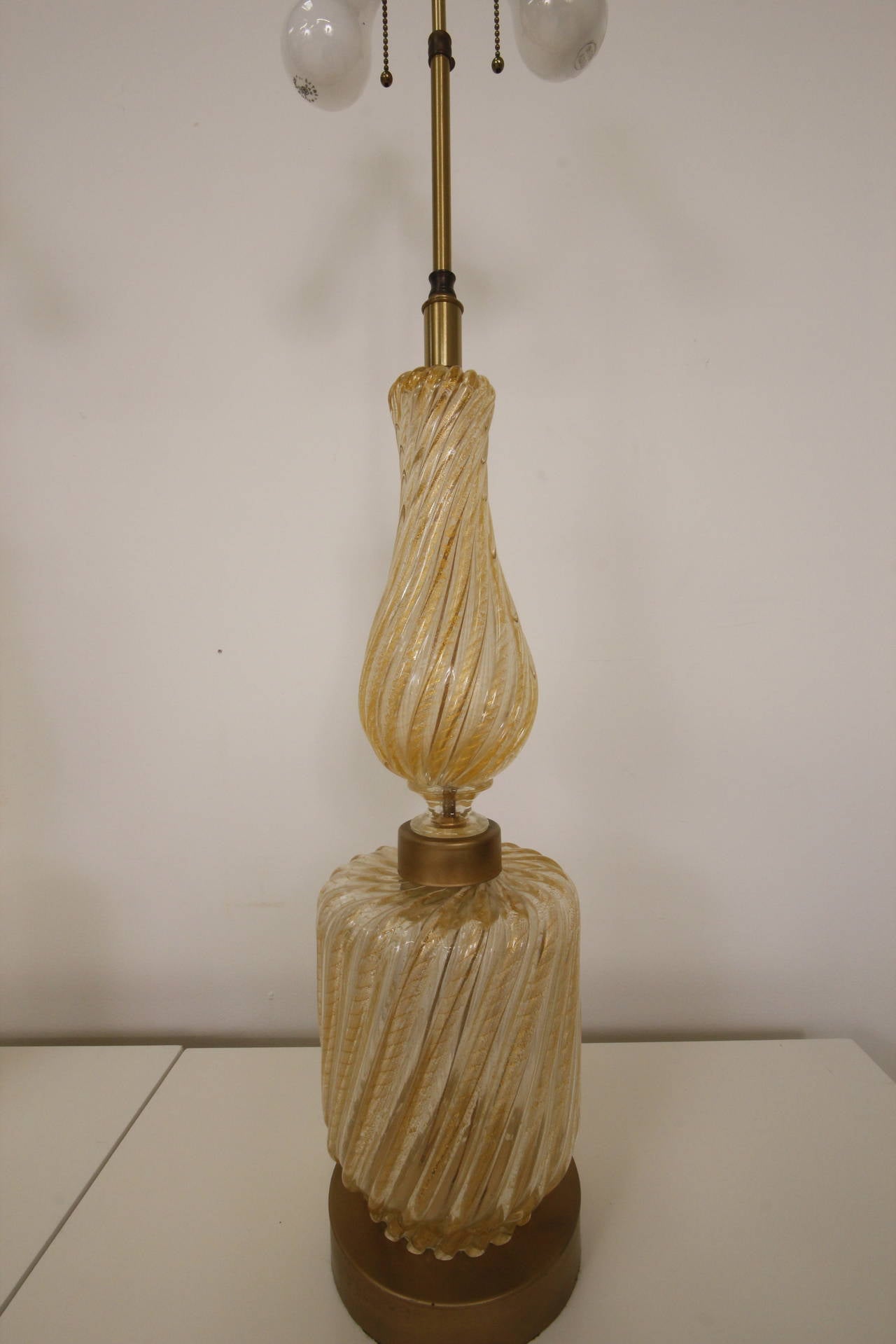 Phenomenal Pair of Avventurina Handblown Gold Murano Table Lamps For Sale 1
