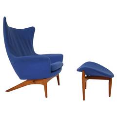 Rare Danish Modern Reclining Wingback Lounge Chair by H.W. Klein