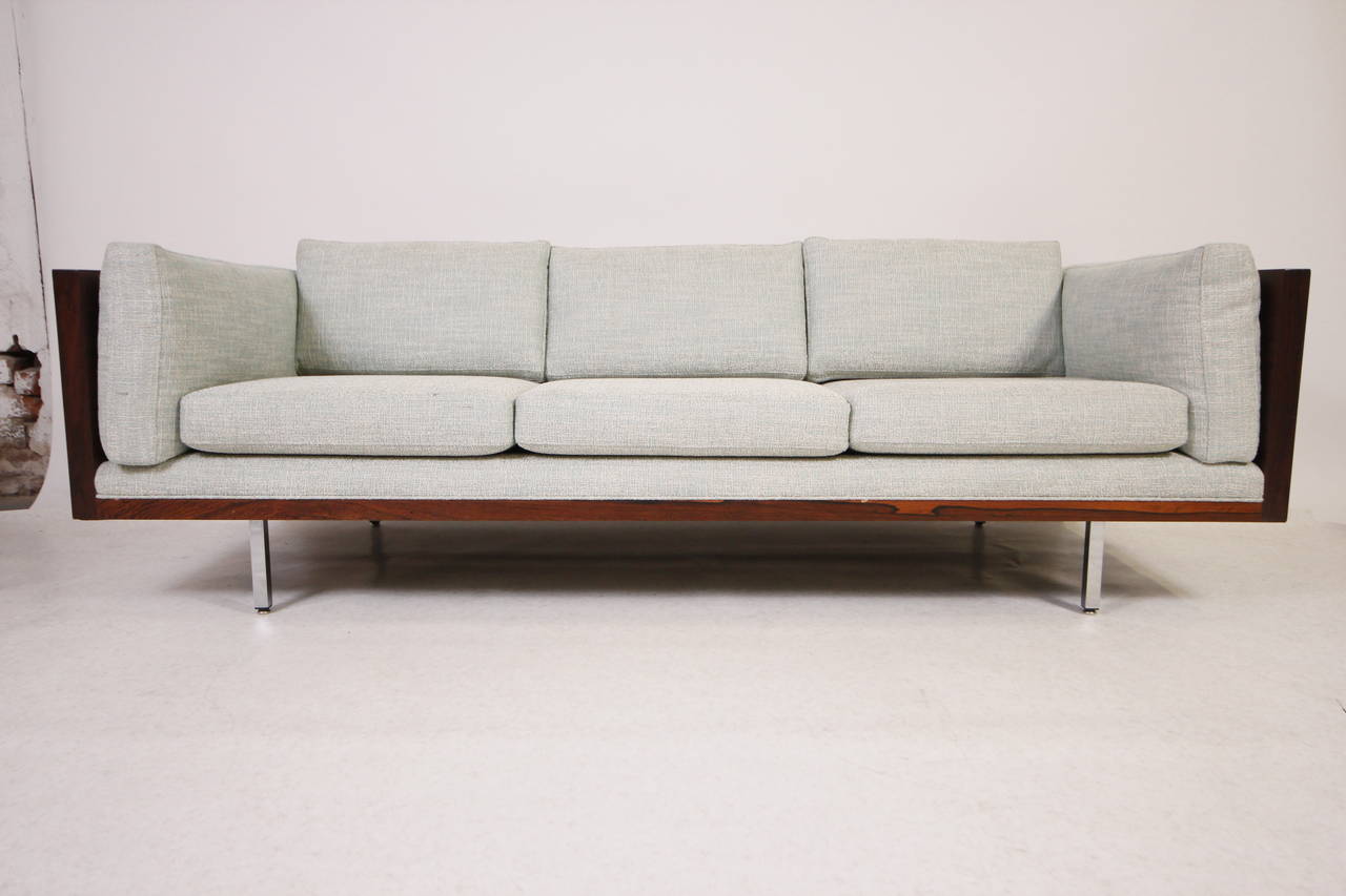 American Mid-Century Modern Rosewood Tuxedo Sofa by Milo Baughman
