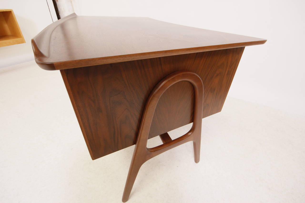 Stunning Danish Modern Sculpted Walnut Desk by Svend Madsen 1