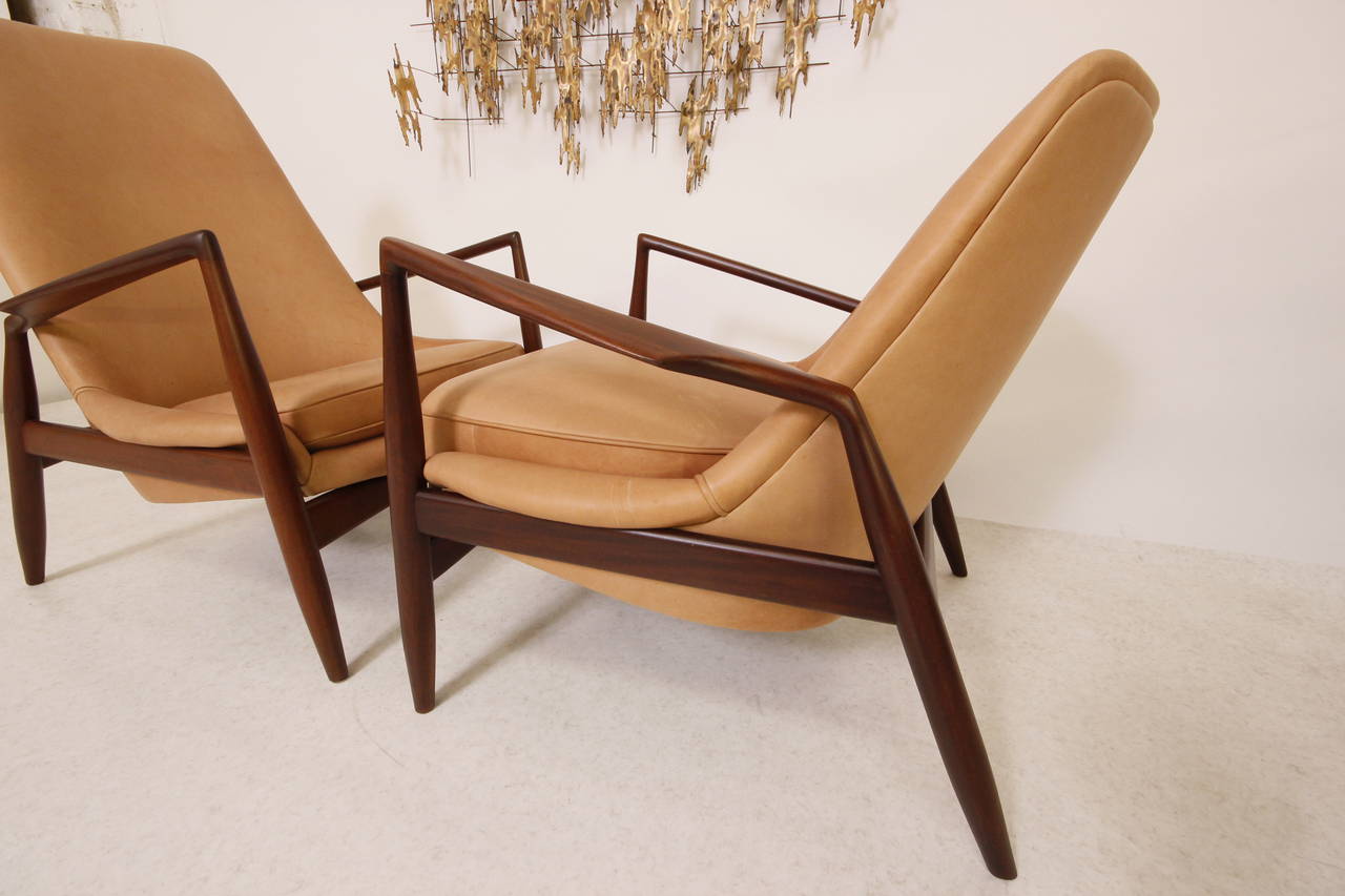 Mid-Century Modern Stunning Pair of Ib Kofod Larsen His and Hers Leather Seal Chairs