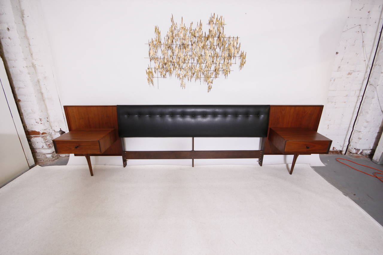 mid century modern headboard with nightstands