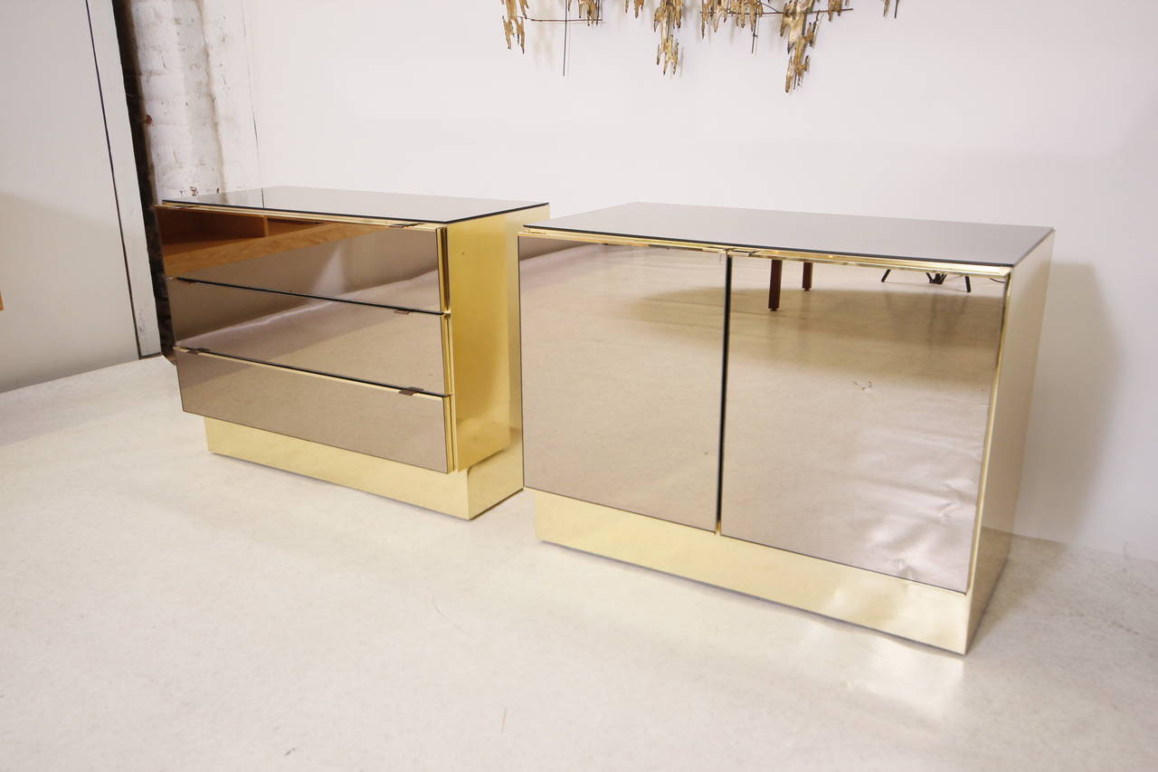 20th Century Stunning Pair of Brass and Rose Gold Mirror Cabinets by Ello