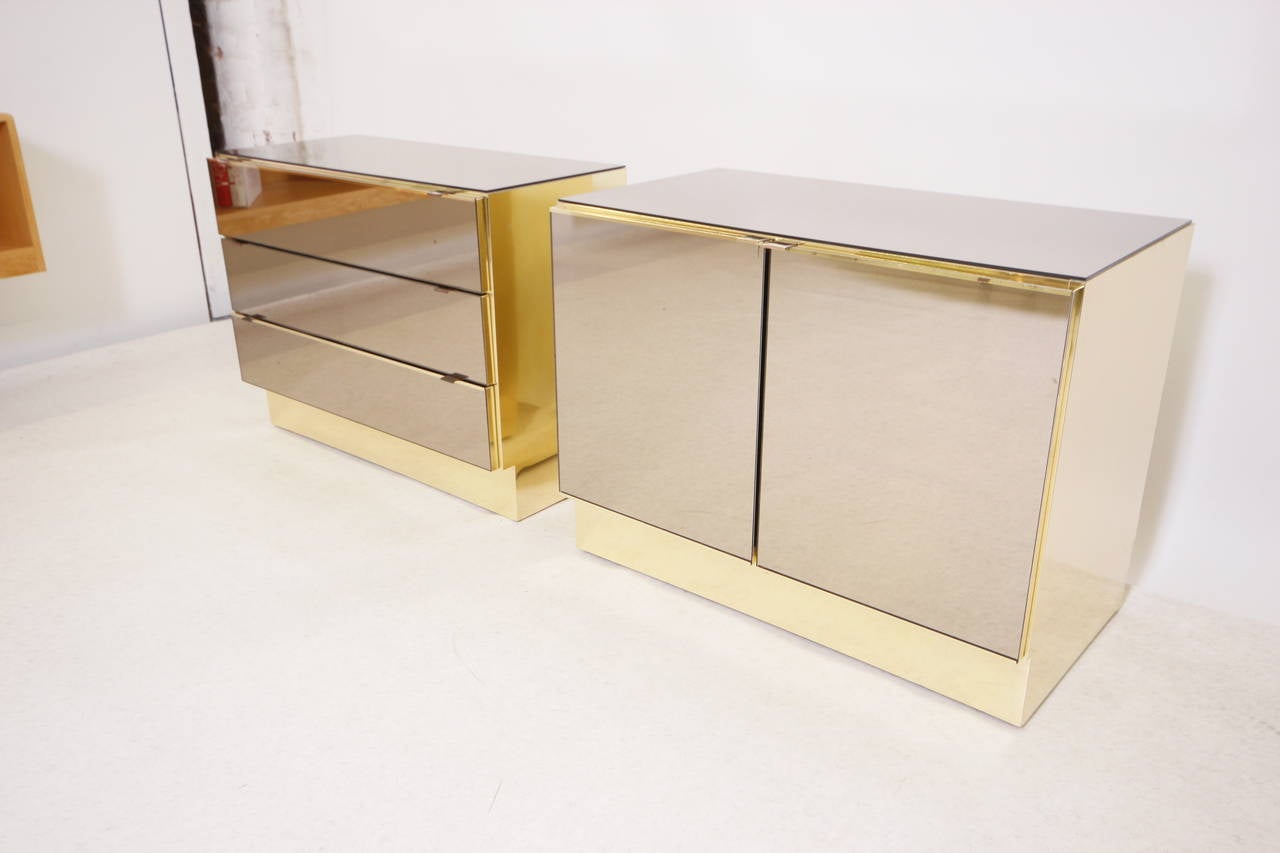 Stunning Pair of Brass and Rose Gold Mirror Cabinets by Ello In Good Condition In Los Angeles, CA