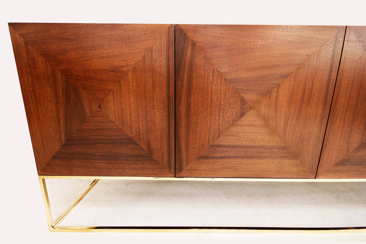 Massive Walnut and Brass Floating Media Credenza by Loft Thirteen For Sale 1