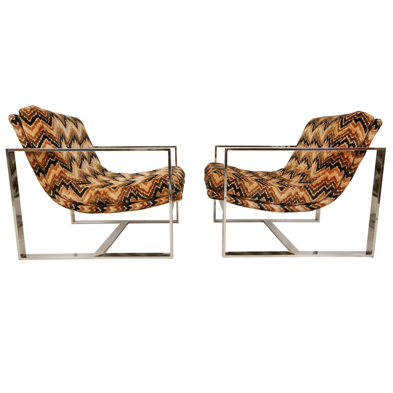 Milo Baughman Wide Bar Chrome Lounge Chairs