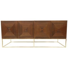 Custom Walnut and Brass Media Credenza by Loft Thirteen