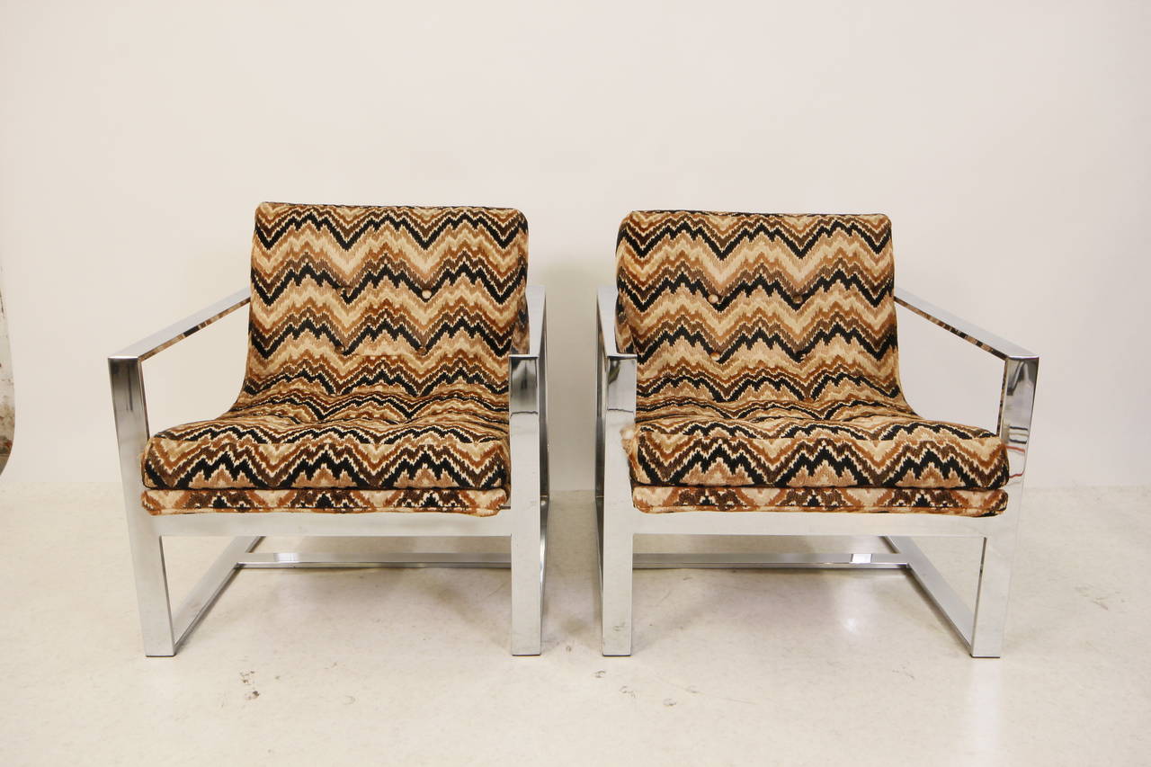 Mid-Century Modern Milo Baughman Wide Bar Chrome Lounge Chairs