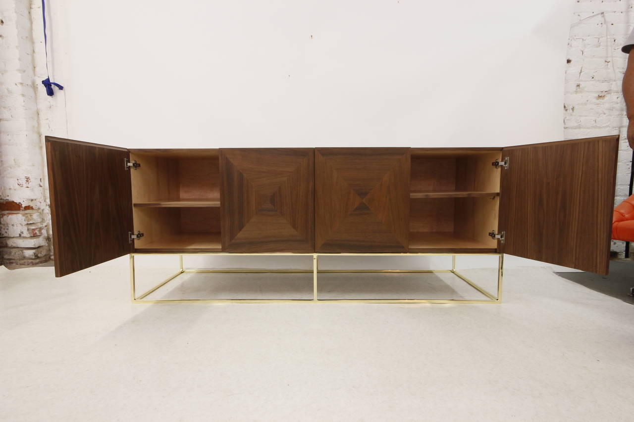 Custom Walnut and Brass Media Credenza by Loft Thirteen