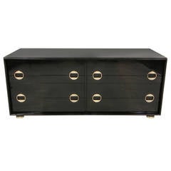 Stunning Mid-Century Modern Black Lacquer and Brass Bedroom Set