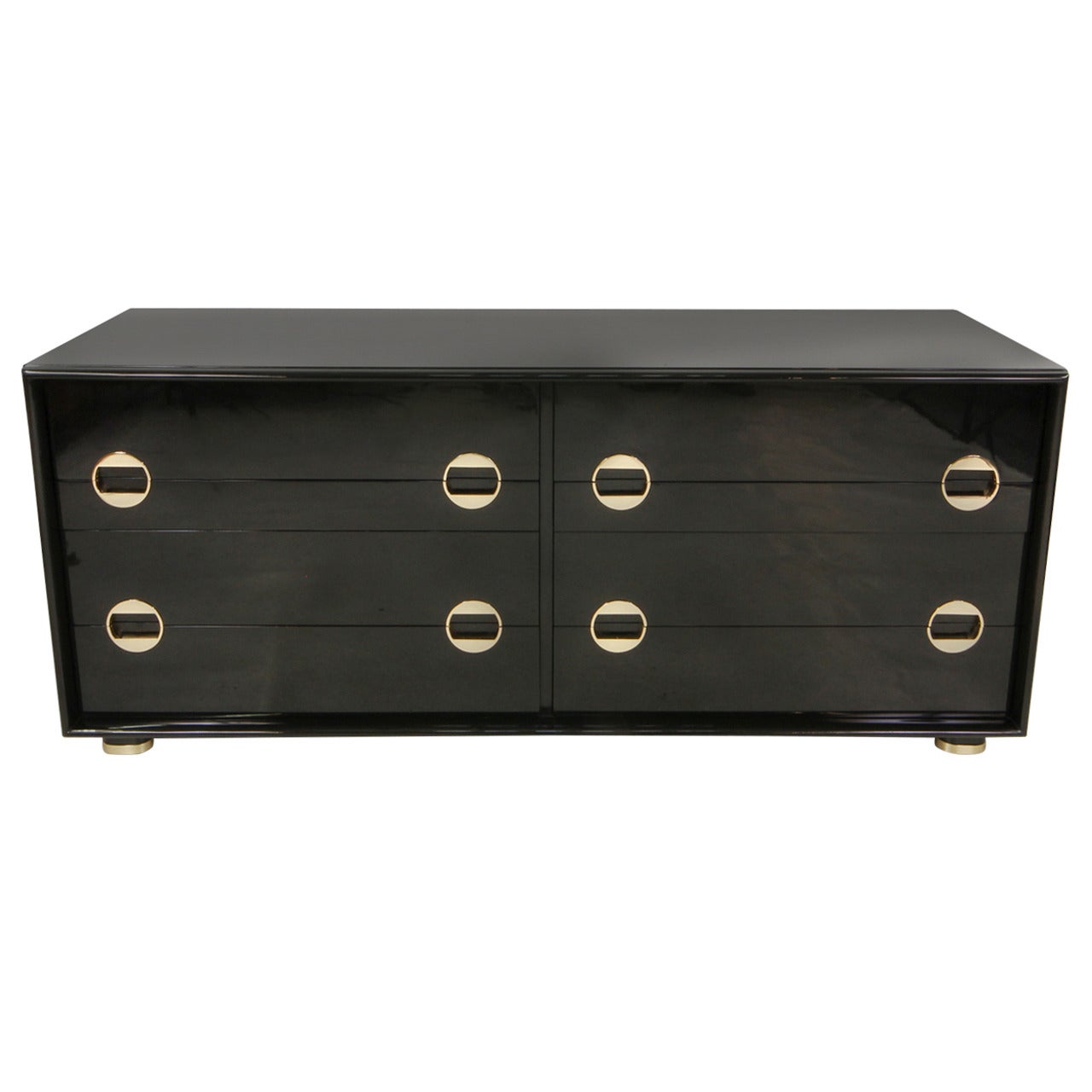 Stunning Mid-Century Modern Black Lacquer and Brass Bedroom Set For Sale