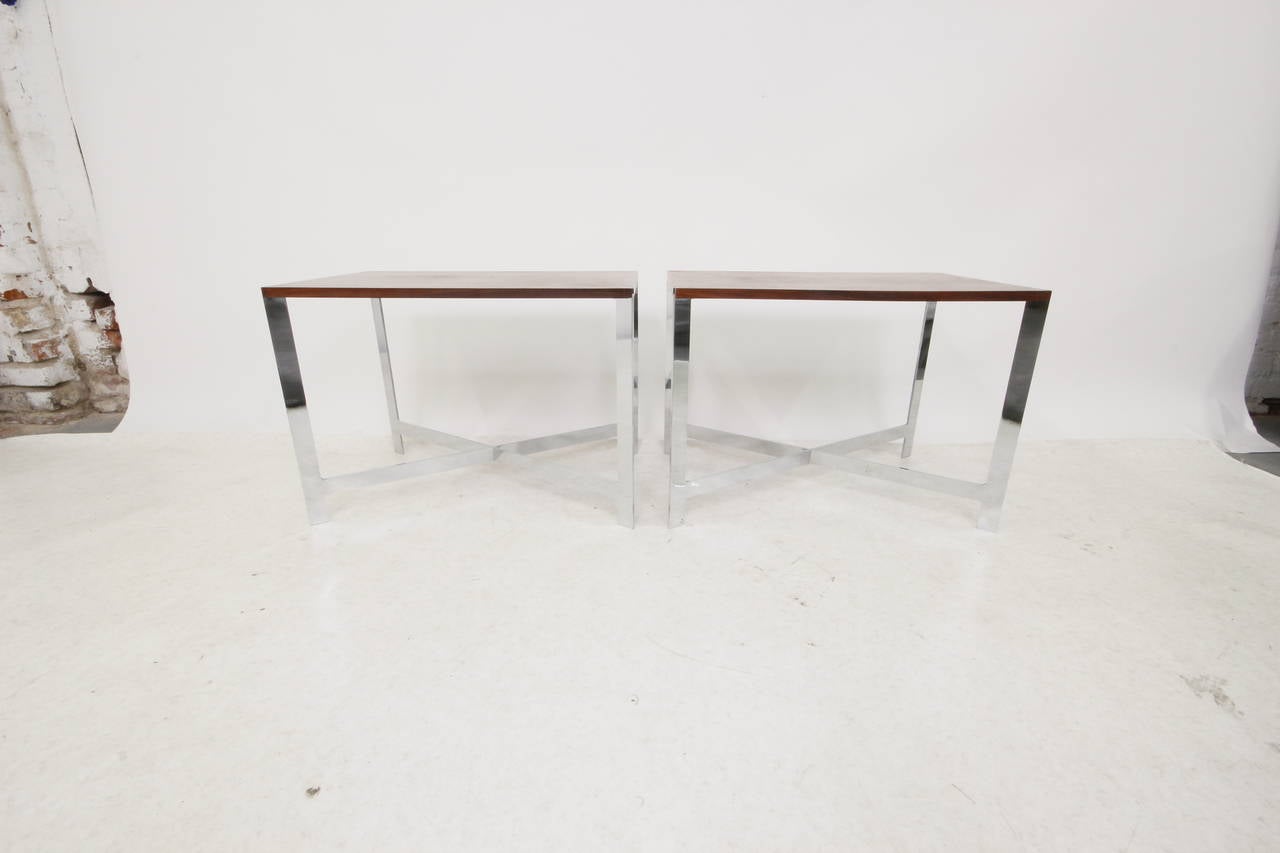 American Mid-Century Modern Rosewood and Chrome Side Table by Milo Baughman