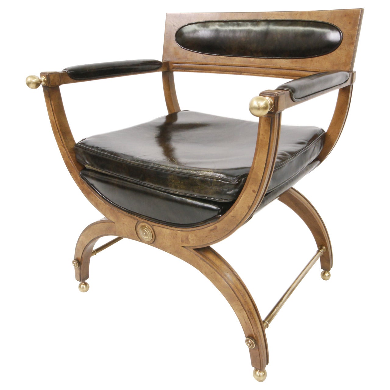 Mid-Century Modern Burl Wood and Brass Empire Chair For Sale