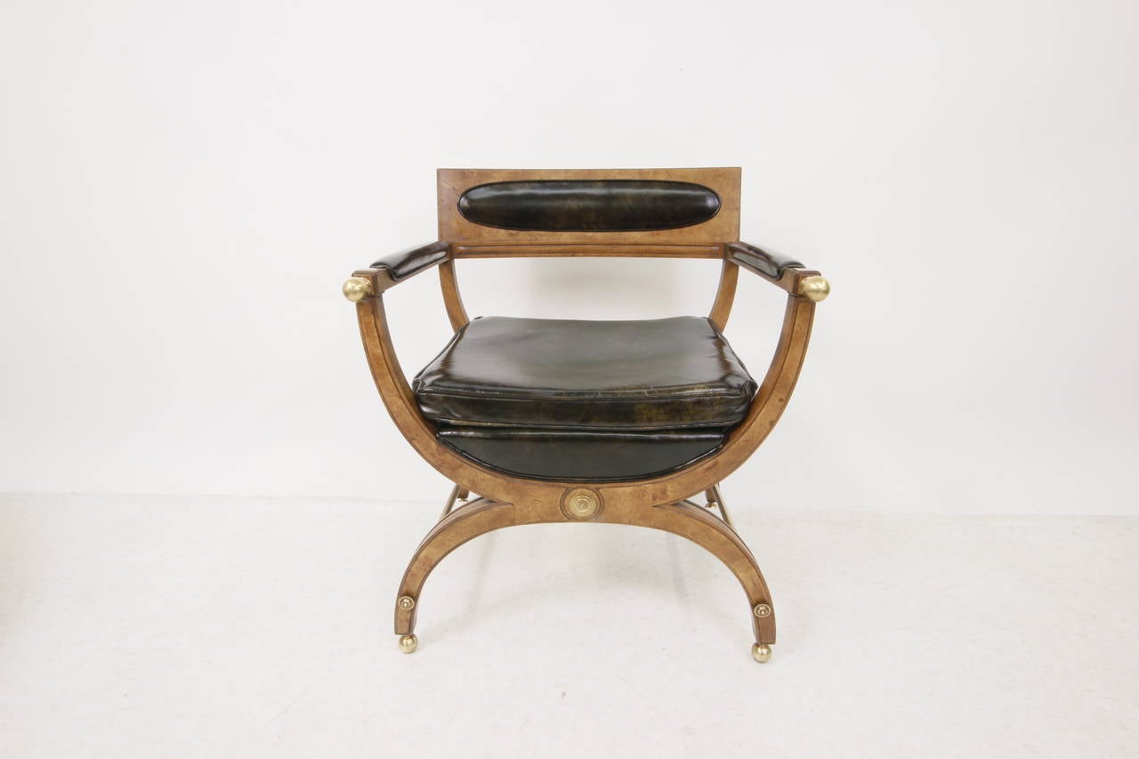 Mid-Century Modern Burl Wood and Brass Empire Chair