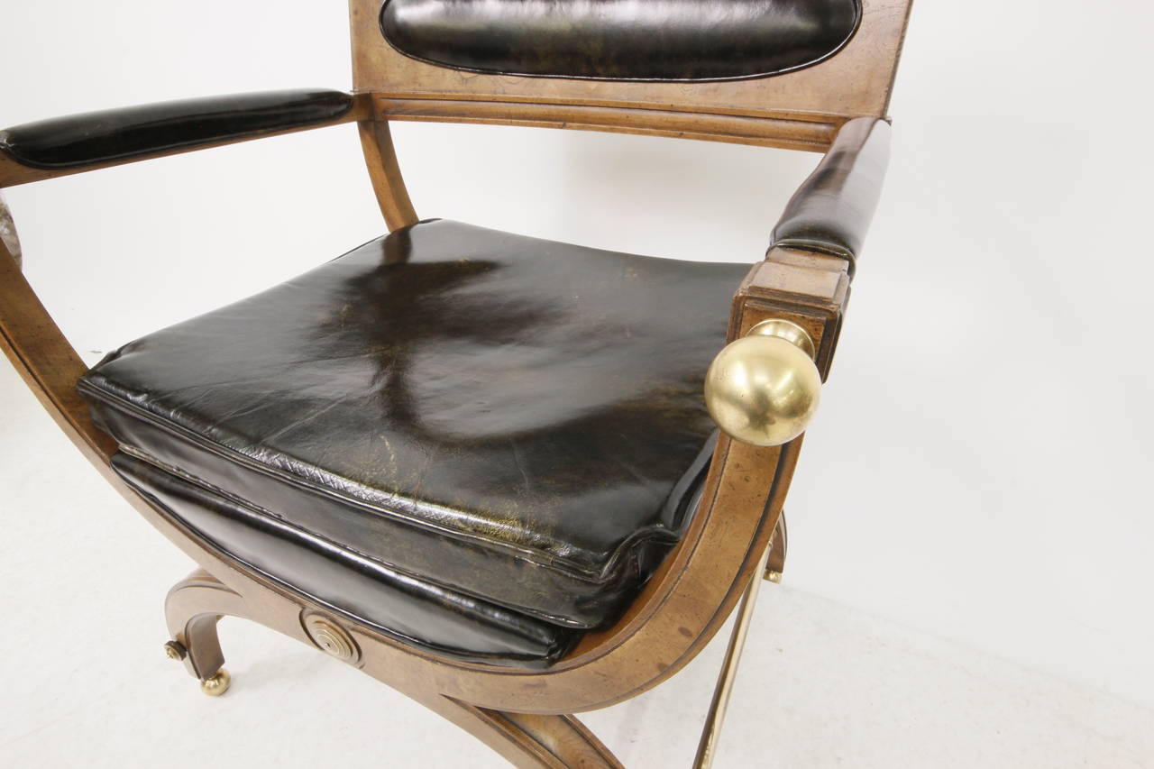 American Mid-Century Modern Burl Wood and Brass Empire Chair For Sale