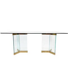 Pace Collection Brass and Glass Dining Table by Leon Rosen