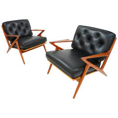 Stunning Pair of Teak and Black Leather Poul Jensen Z Chairs