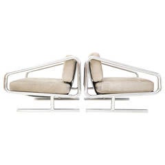 Very Wide and Low Italian Chrome Tube and Leather Lounge Chairs