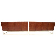 Custom-Made Walnut and Brass Frame Floating Credenza's by Loft Thirteen