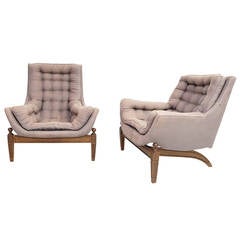Pair of Adrian Pearsall Tufted Lounge Chairs with Ottoman