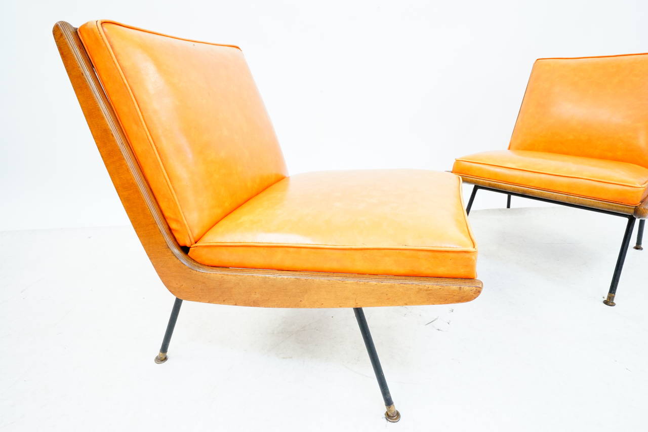 Mid-Century Modern Rare Pair of California Modern Boomerang Chairs with Iron Legs