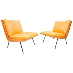 Rare Pair of California Modern Boomerang Chairs with Iron Legs