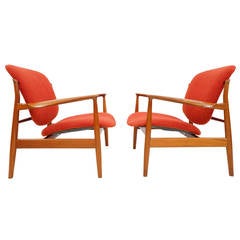 Stunning Pair of Finn Juhl FD 136 Lounge Chairs all Original, 1950s