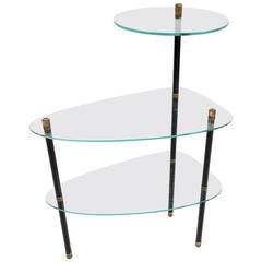 Stunning Modernist Iron and Glass Step Table in the Manner of Fontana Arte