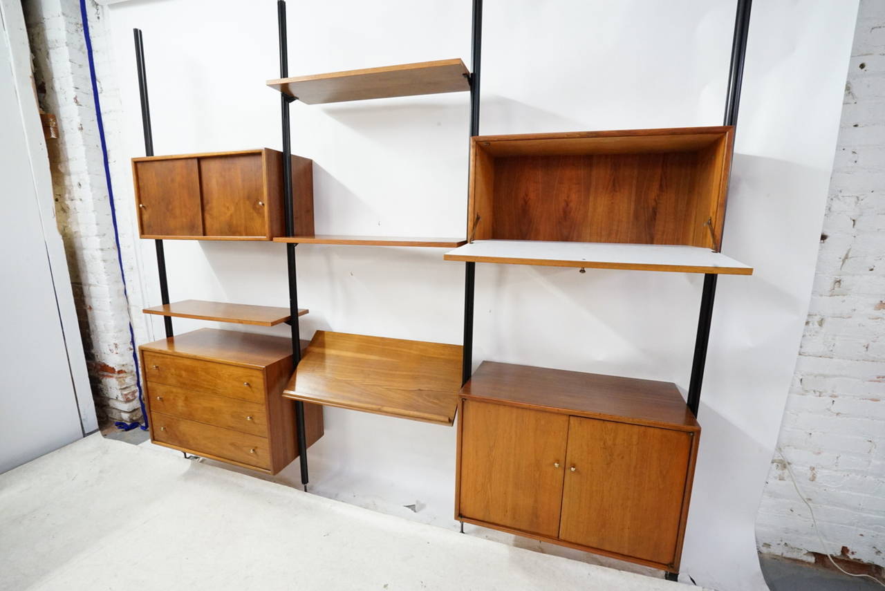 Mid-Century Modern California Modern Walnut and Brass Suspension Room Divider or Wall Unit For Sale