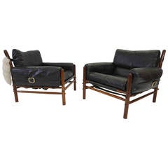 Stunning Pair of Rosewood and Leather Arne Norell Lounge Chairs