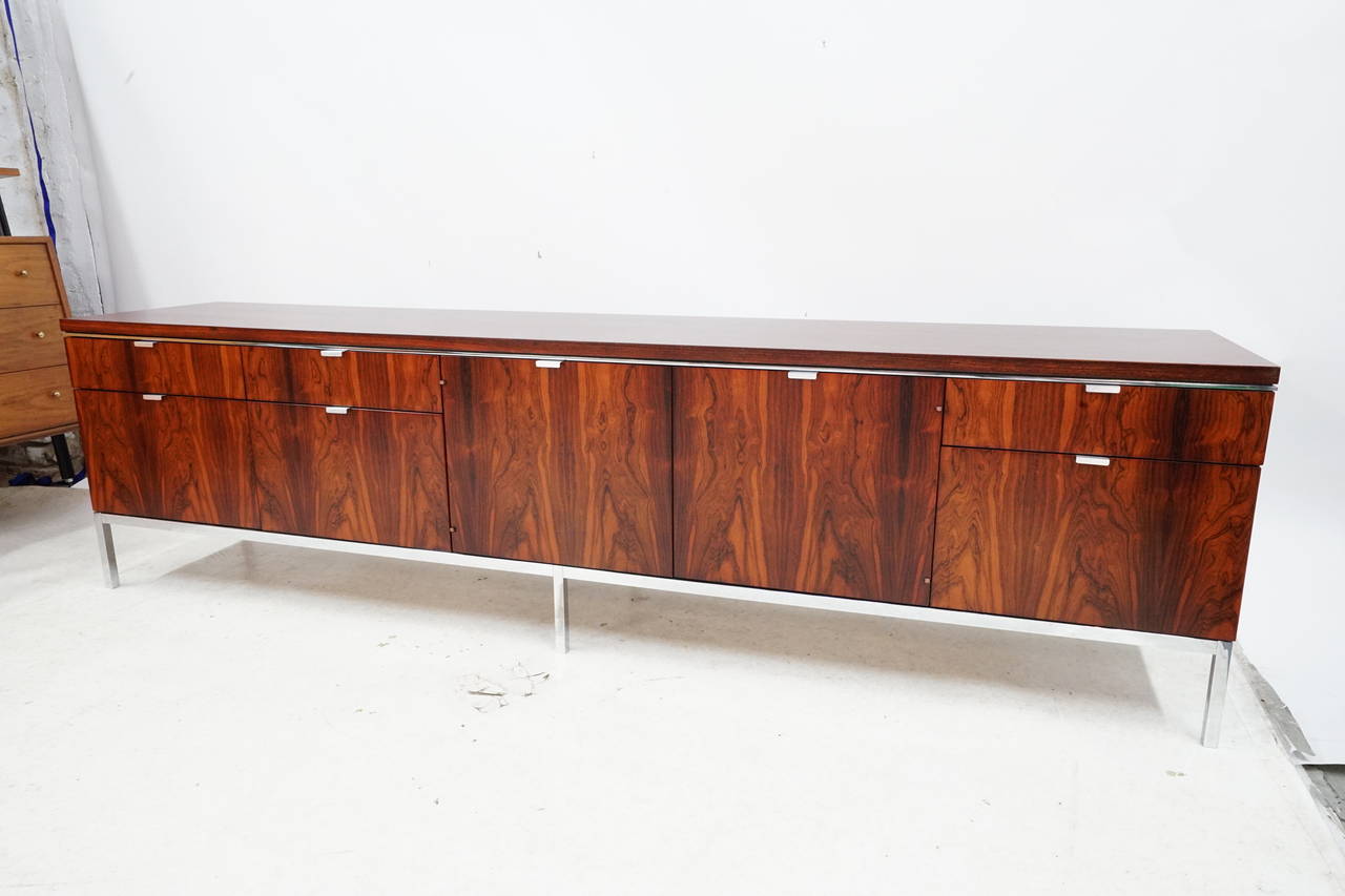American Massive Florence Knoll Brazilian Rosewood and Chrome Credenza