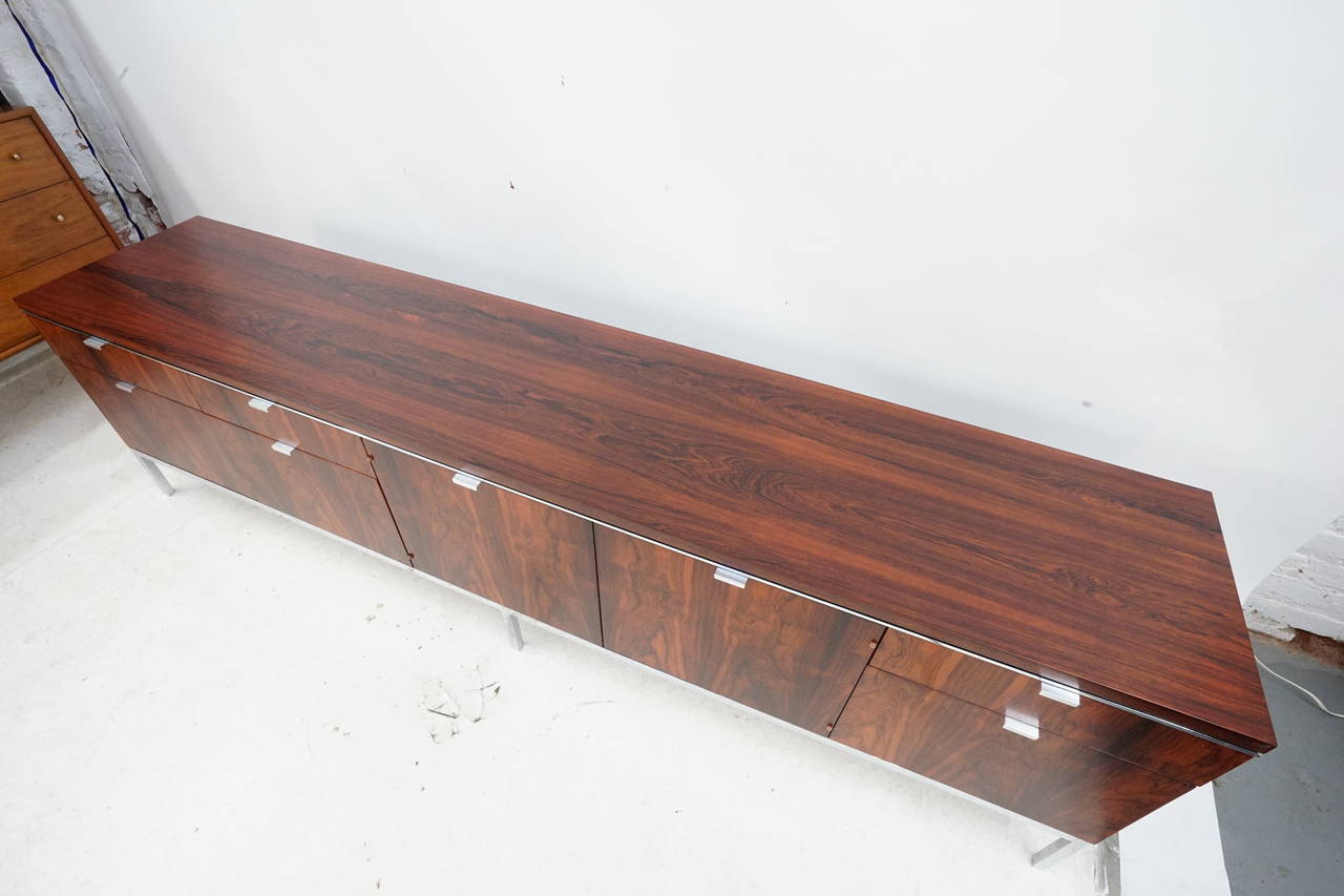 Mid-Century Modern Massive Florence Knoll Brazilian Rosewood and Chrome Credenza