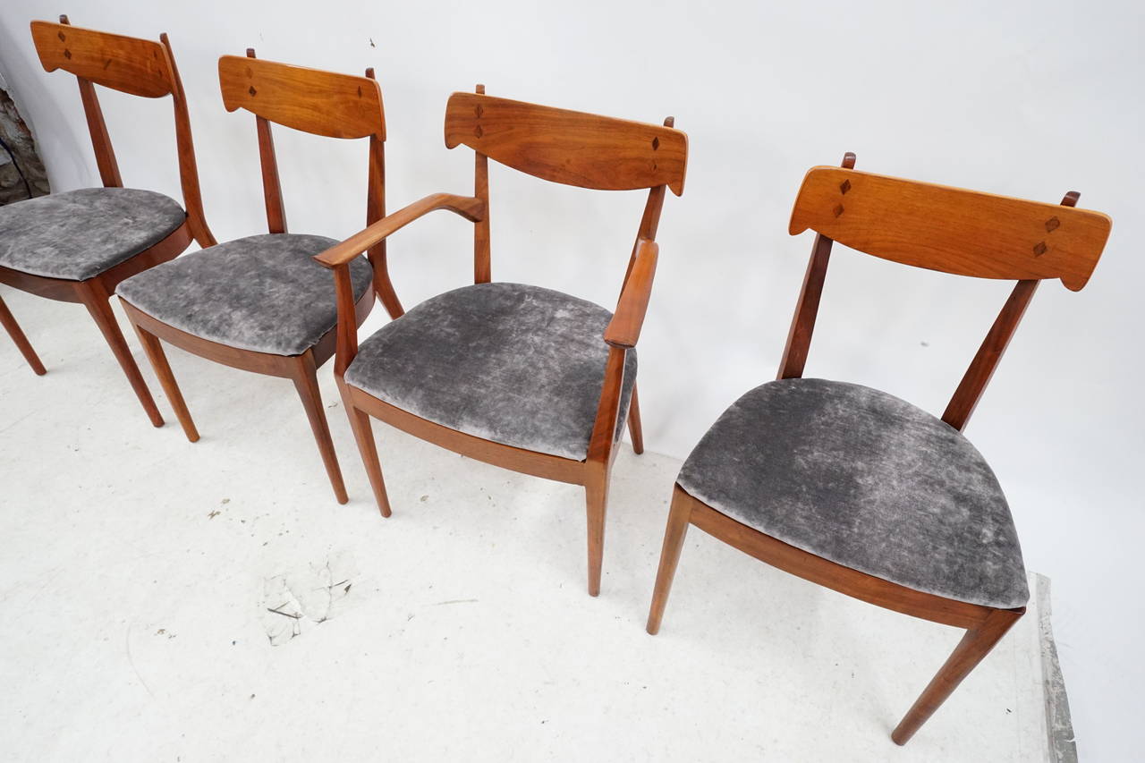 Mid-Century Modern Four Kipp Stewart Sculpted Walnut and Rosewood Dining Chairs