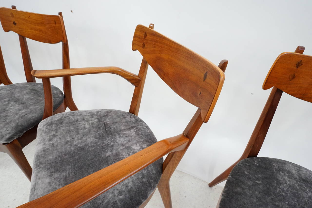 American Four Kipp Stewart Sculpted Walnut and Rosewood Dining Chairs