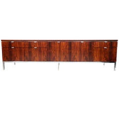 Massive Florence Knoll Brazilian Rosewood and Chrome Credenza